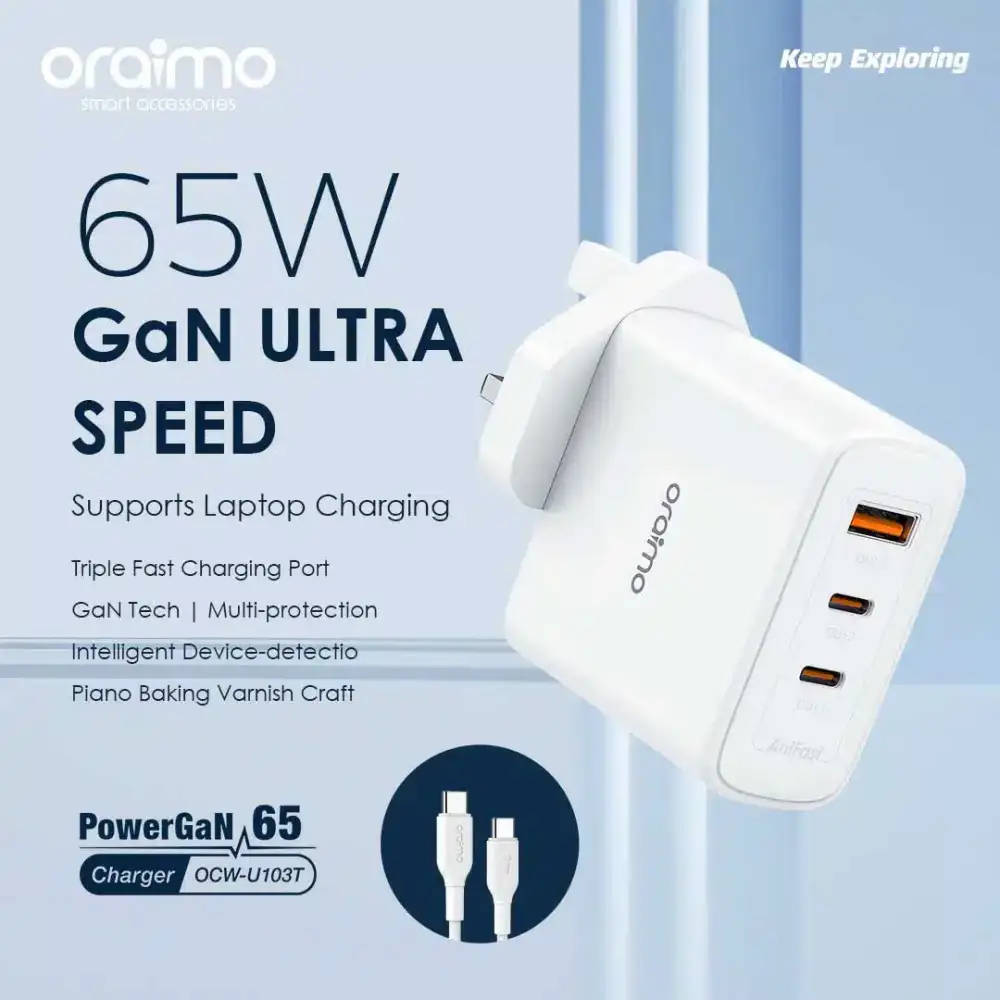 Oraimo OCW-E103T Power Gan 65W Charger Adapter