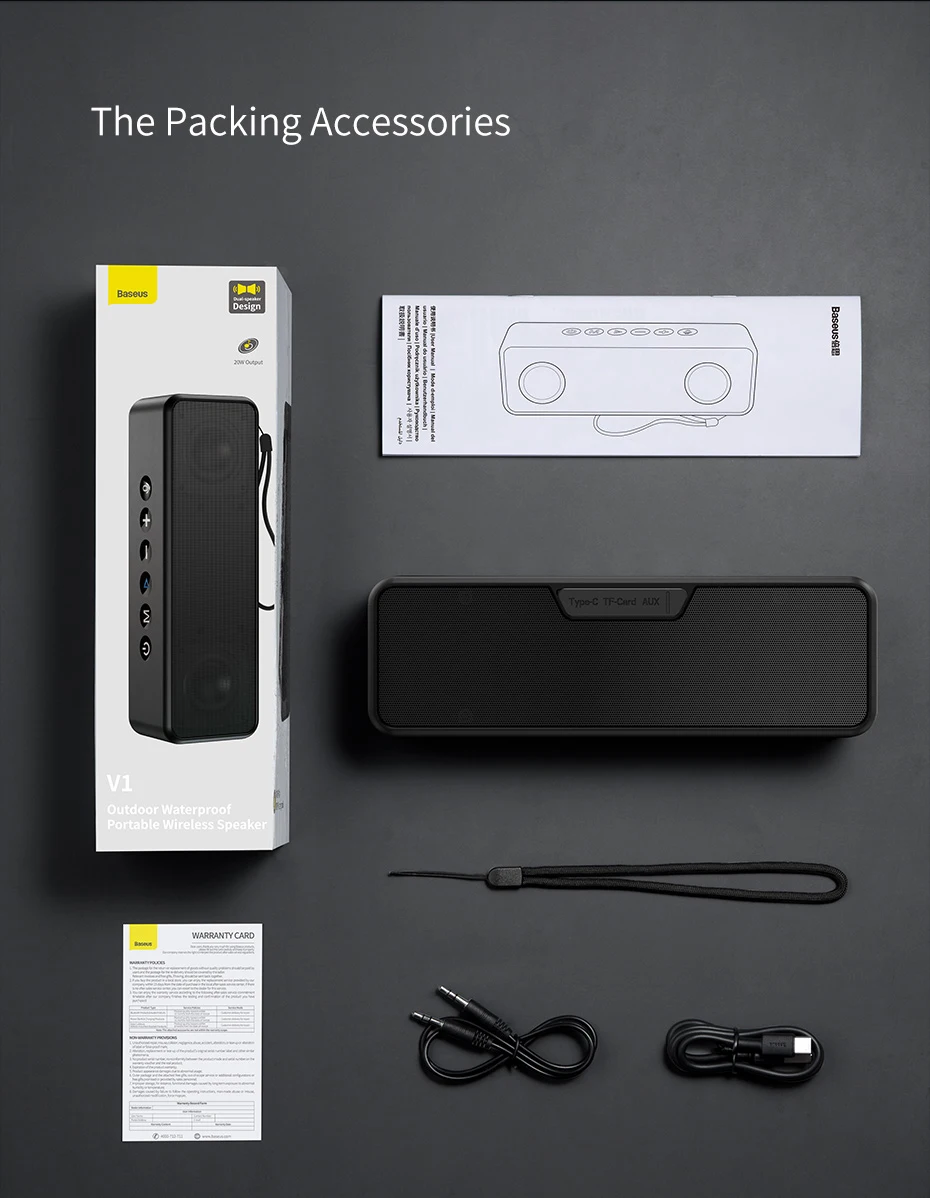 Baseus V1 Outdoor IPX6 Waterproof Portable Wireless Speaker