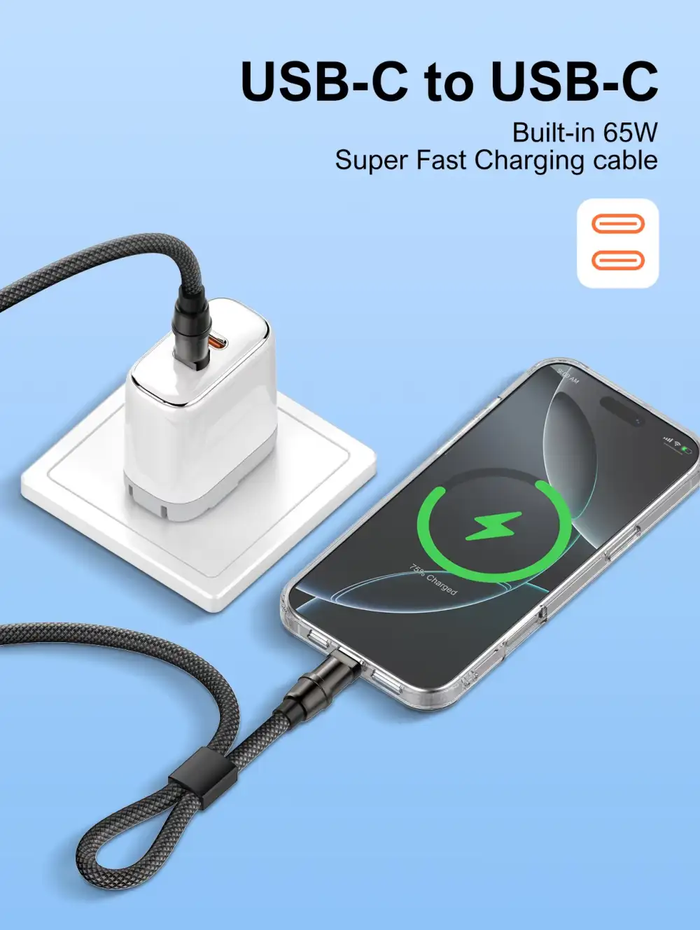 LDNIO LC22C 65W Fast Charging Nylon Lanyard Type-C Data Cable 1.2M