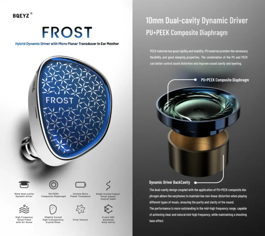 BQEYZ Weather Series Frost 10mm Dynamic Driver + Micro Planar Transducers IEM
