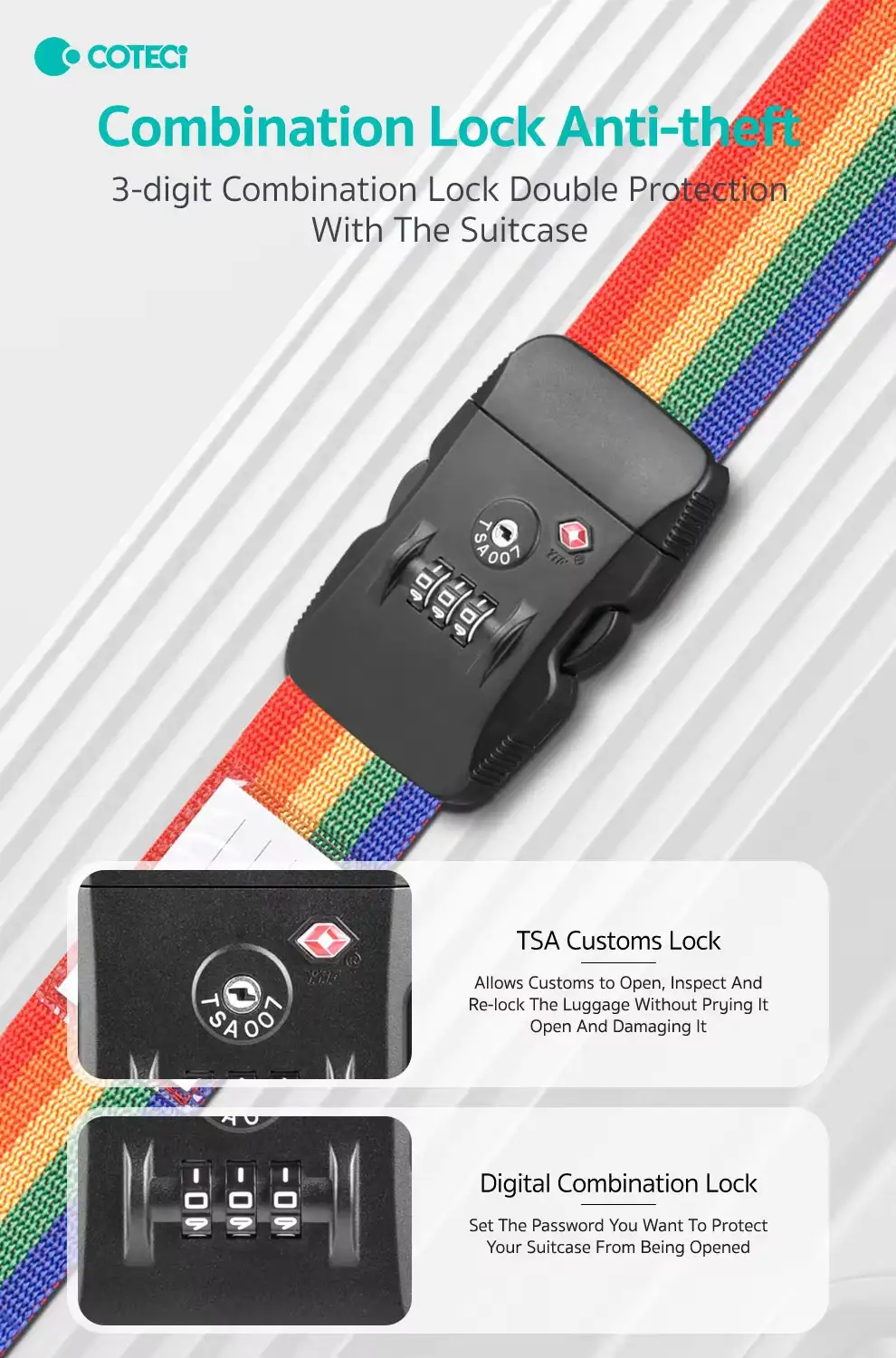 COTEetCI TSA Approved Luggage Strap  Suitcase Strap with Lock
