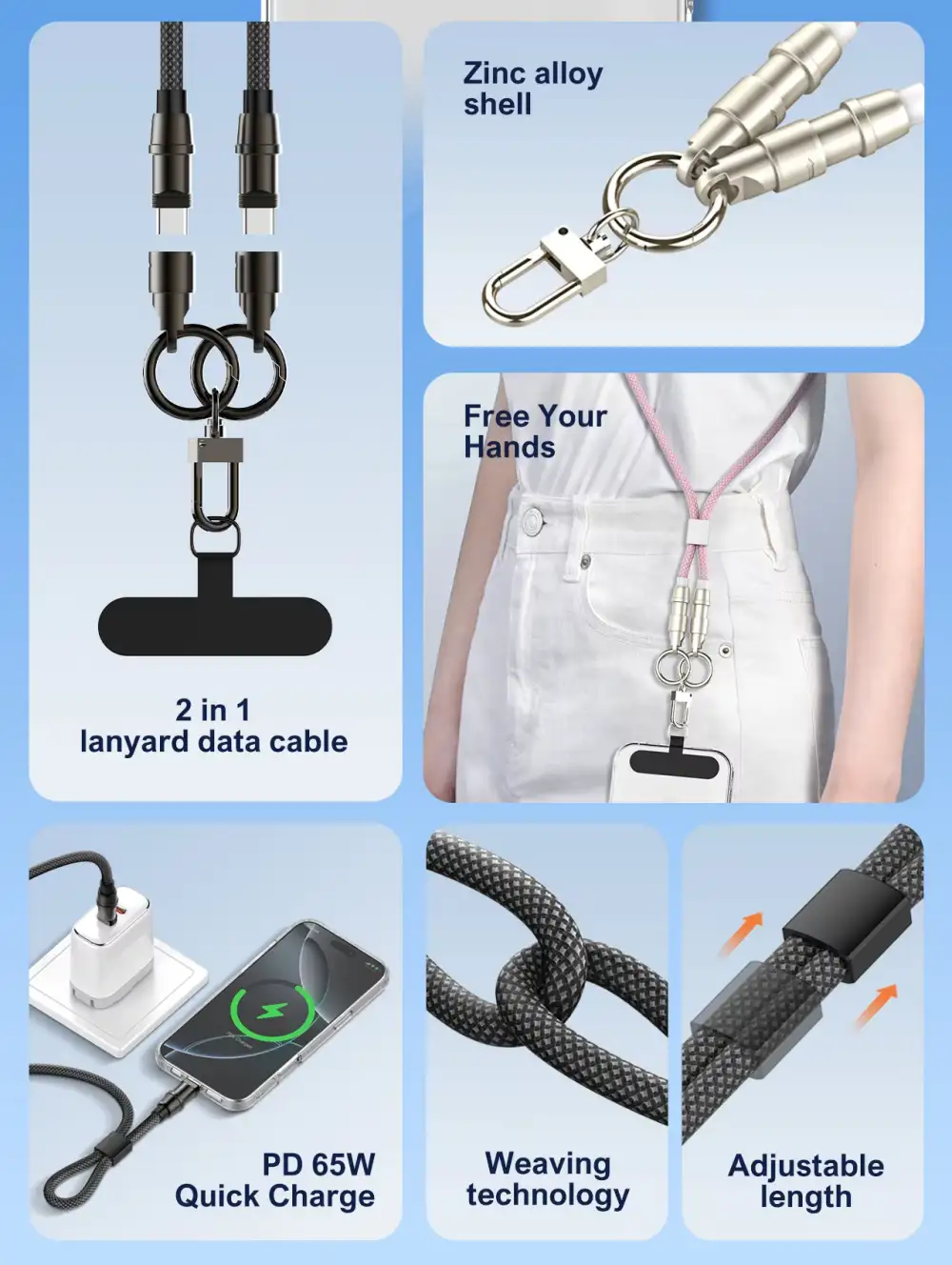 LDNIO LC22C 65W Fast Charging Nylon Lanyard Type-C Data Cable 1.2M