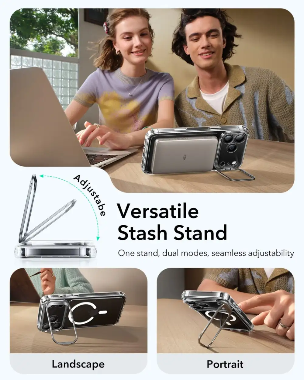ESR iPhone 17 Series Clear Classic Stash Stand Case with Camera Control Button