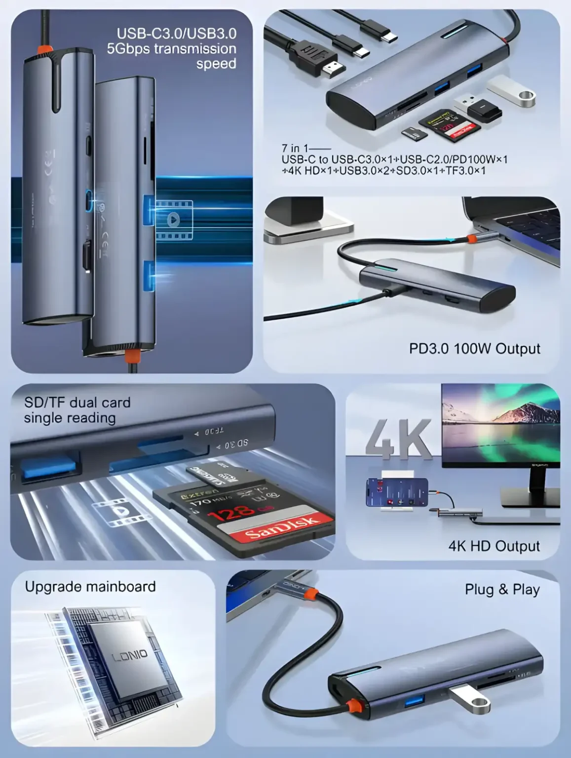 LDNIO DS-17H 7-in-1 Multi-port USB-C Hub