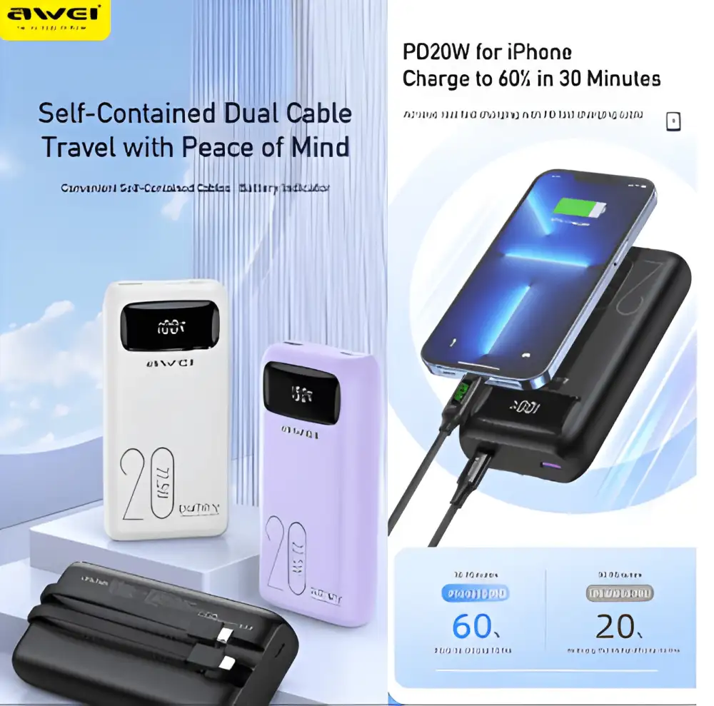 Awei P169K 20000mAh 22.5W Fast Charging Power Bank