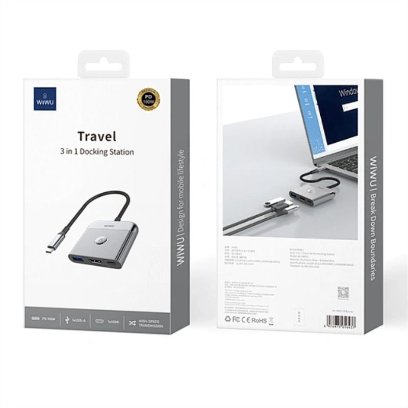 WiWU Wi-HB002 3 in 1 Type C hub Laptop Adapter