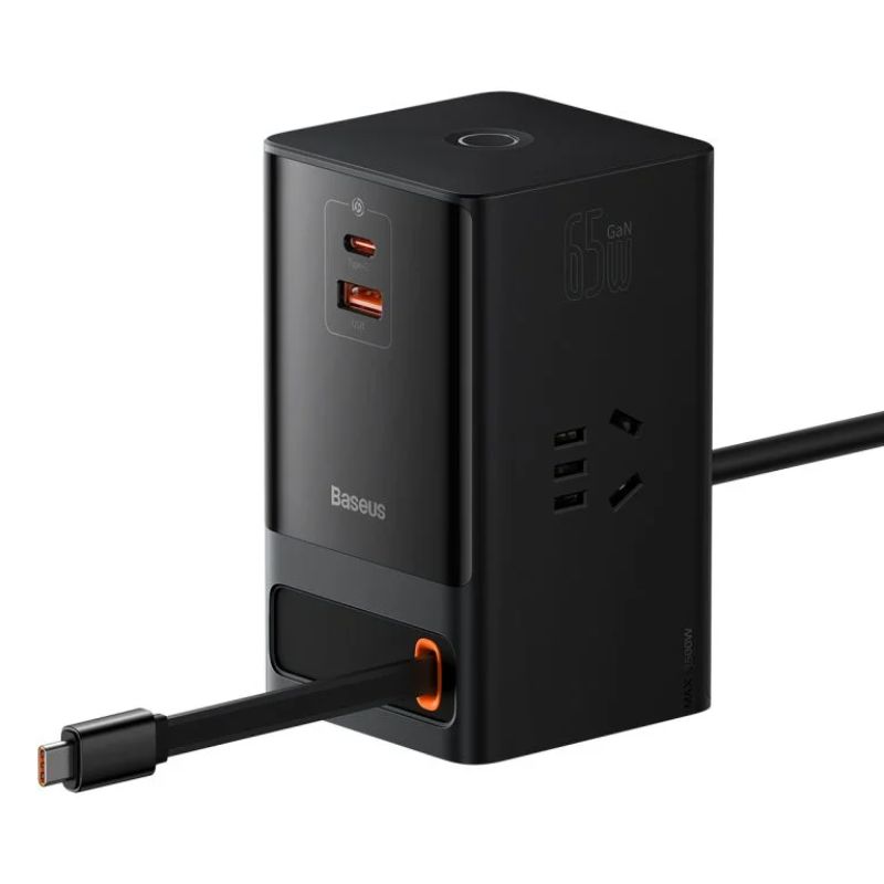 Baseus PowerCombo Digital Power Strip 3AC + USB + Type C+ Retractable-C 65W With 1.5m Power Cord Baseus PowerCombo Digital Power Strip 3AC + USB + Type C+ Retractable-C 65W With 1.5m Power Cord