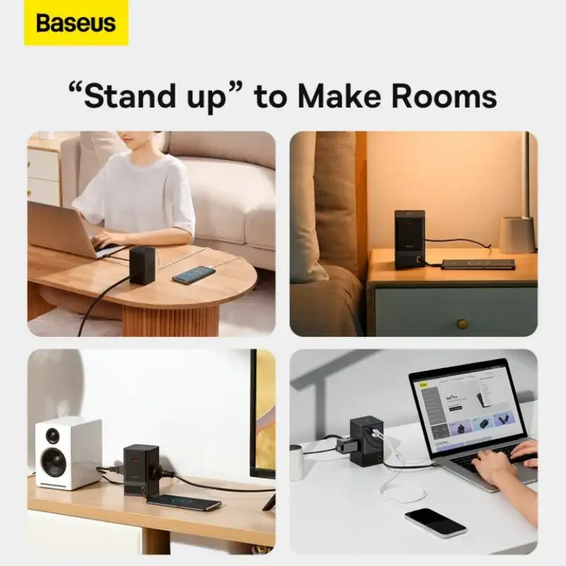 Baseus PowerCombo Digital Power Strip 3AC + USB + Type C+ Retractable-C 65W With 1.5m Power Cord