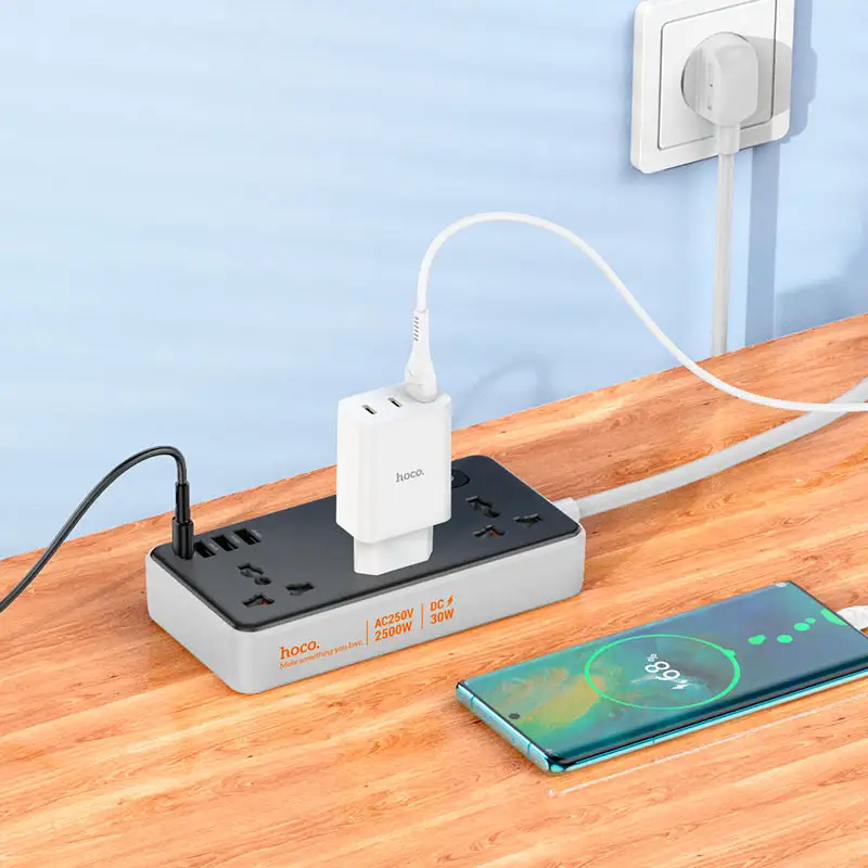 Hoco AC8AStorm 3-position Socket with PD30W+3USB Port