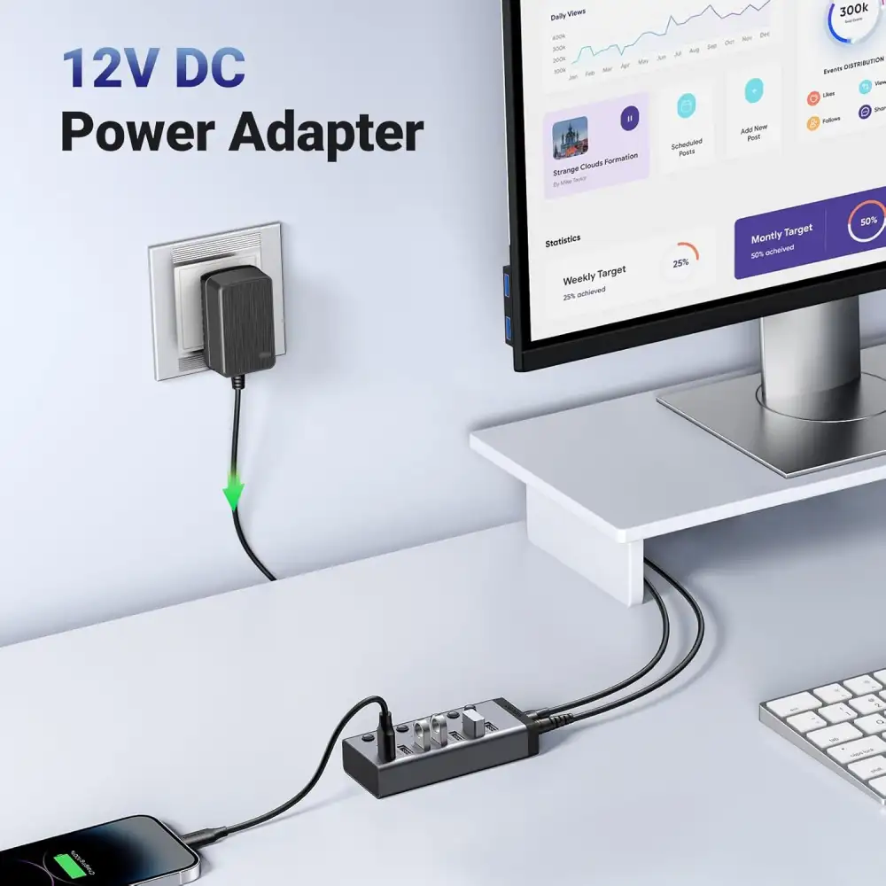 Ugreen CM481 (90307) USB Male to 7 USB Female Black USB HUB