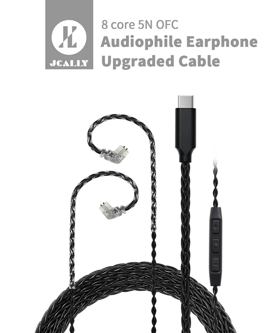 JCALLY TC08 Pro 8Core TYPE-C 2Pin Cable with Mic (DAC Chip)