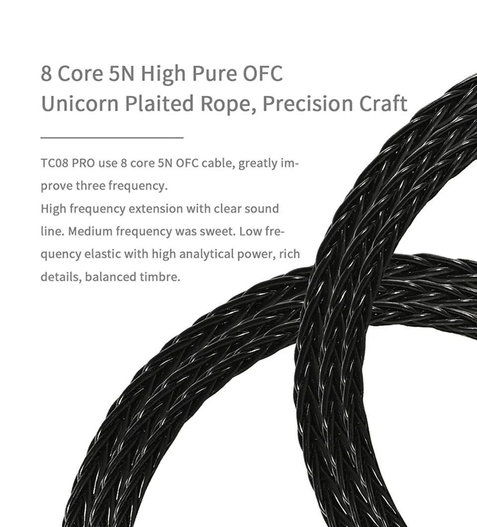 JCALLY TC08 Pro 8Core TYPE-C 2Pin Cable with Mic (DAC Chip)