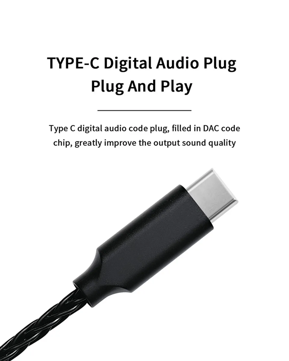JCALLY TC08 Pro 8Core TYPE-C 2Pin Cable with Mic (DAC Chip)