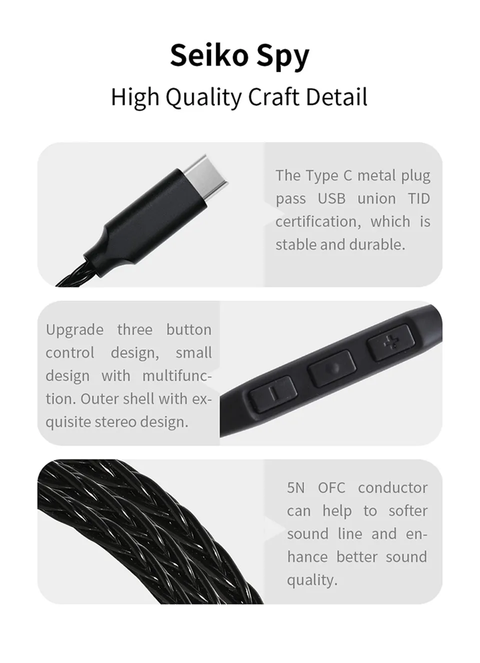 JCALLY TC08 Pro 8Core TYPE-C 2Pin Cable with Mic (DAC Chip)