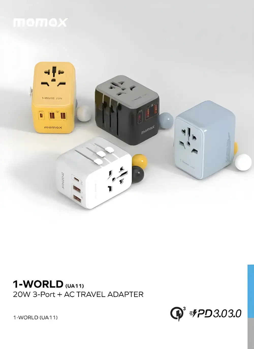 Momax UA11 1-World 3 Port AC Travel Adapter [20W]