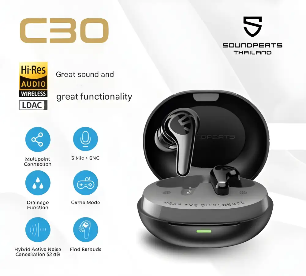 SOUNDPEATS C30 Hi-Res LDAC Hybrid ANC Earbuds