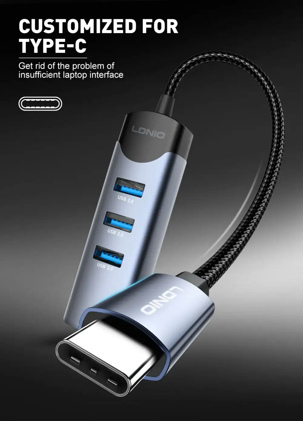LDNIO DS-144UC 4-in-1 USB/Type-C Hub with RJ45 Network LAN Port