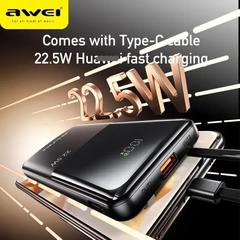 Awei P76K 10000mAh 22.5W Digital Display Dual Cable Powerbank