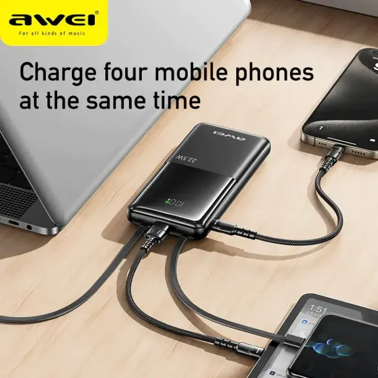 Awei P76K 10000mAh 22.5W Digital Display Dual Cable Powerbank