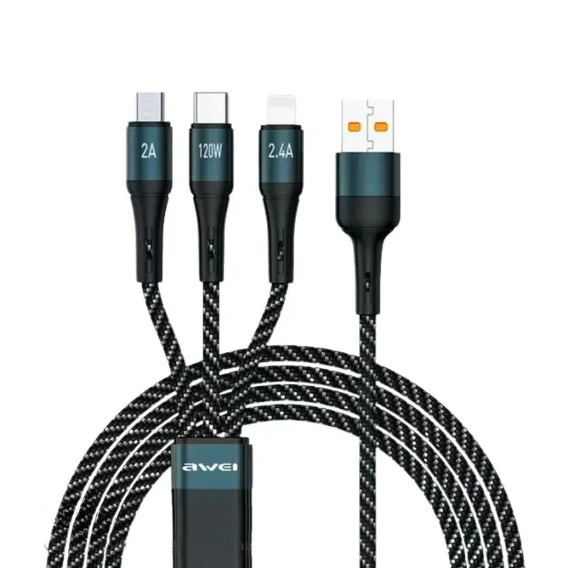 Awei CL972 120W 3 In 1Fast Charging Cable Awei CL972 120W 3 In 1Fast Charging Cable