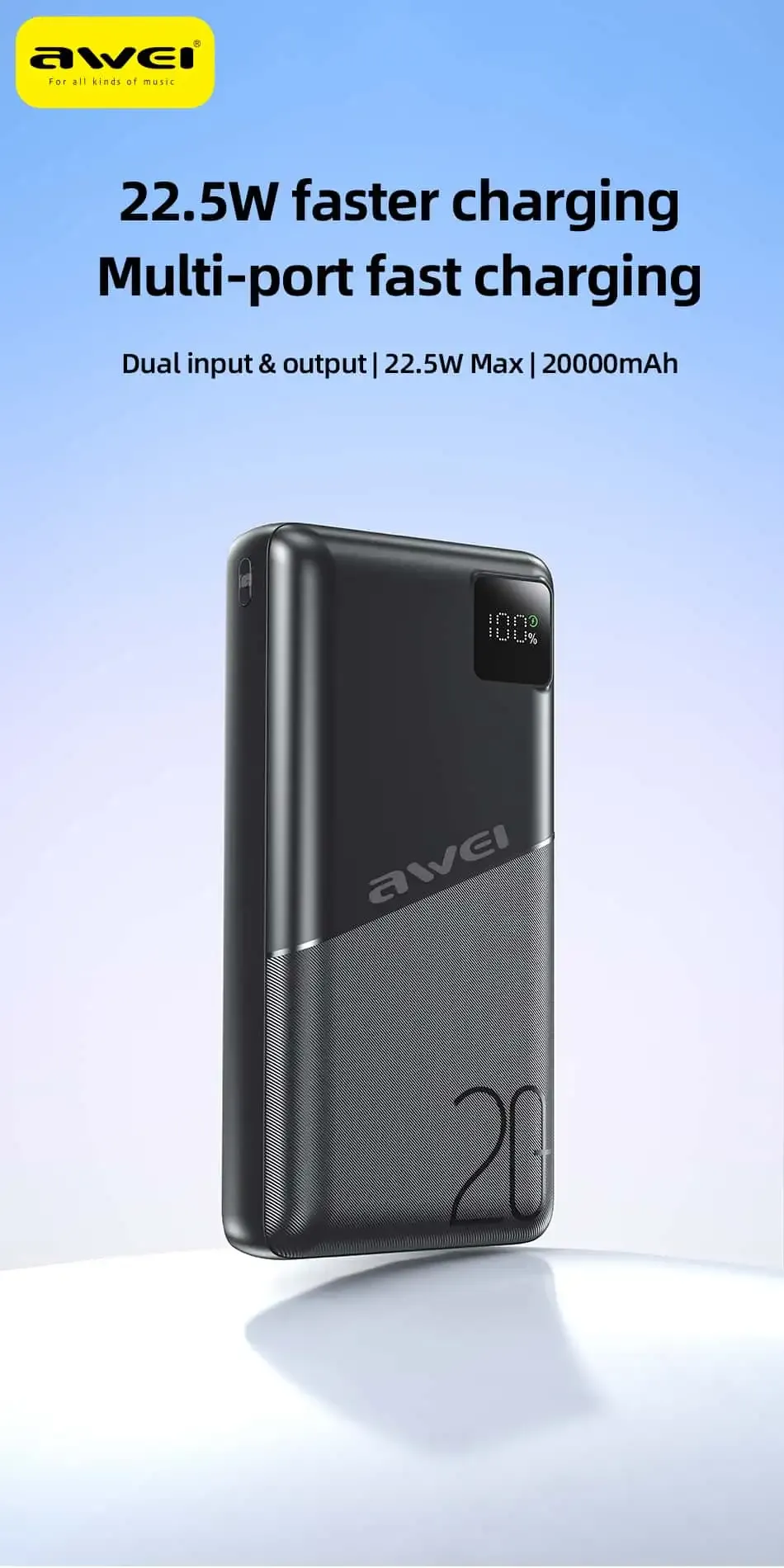 Awei PA37 PD Fast Charging Power Bank 20000mAh
