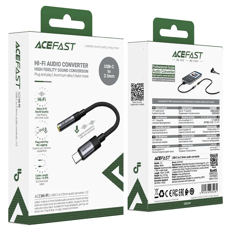 ACEFAST J12 Audio Converter USB-C Male to 3.5mm Female