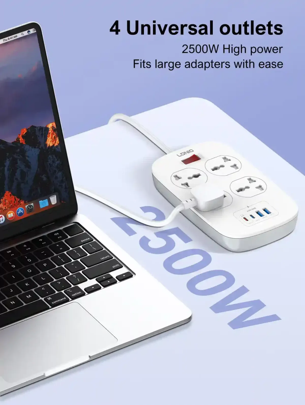 LDNIO SC4407C Universal Outlet 45W USB Power Strip with 4 AC outlets