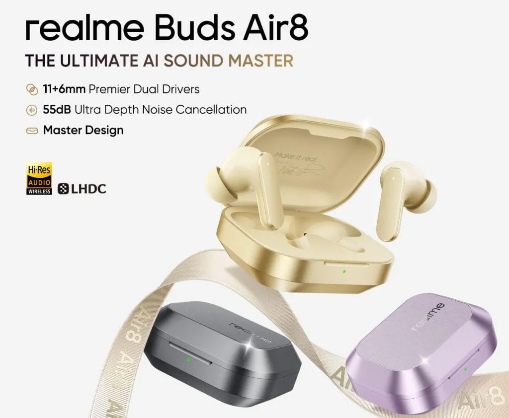 Realme Buds Air 8 Earbuds with 55dB ANC