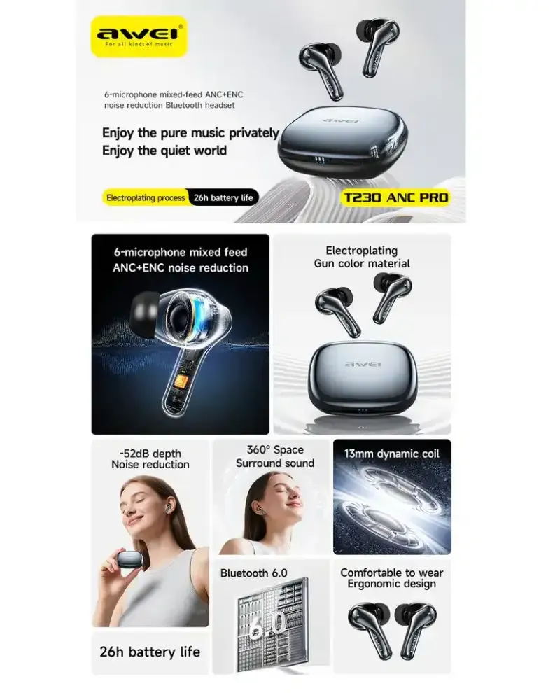 Awei T230 ANC Pro Wireless Earbuds ANC+ENC