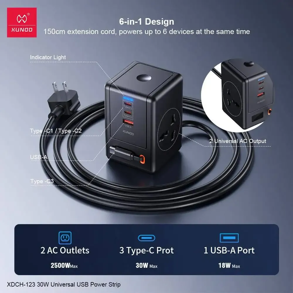 Xundd XDCH 123 30W Universal USB Power Strip