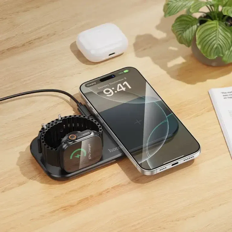 Hoco CW65 15W 3 in 1 Ultra Thin North Tabletop Wireless Fast Charger