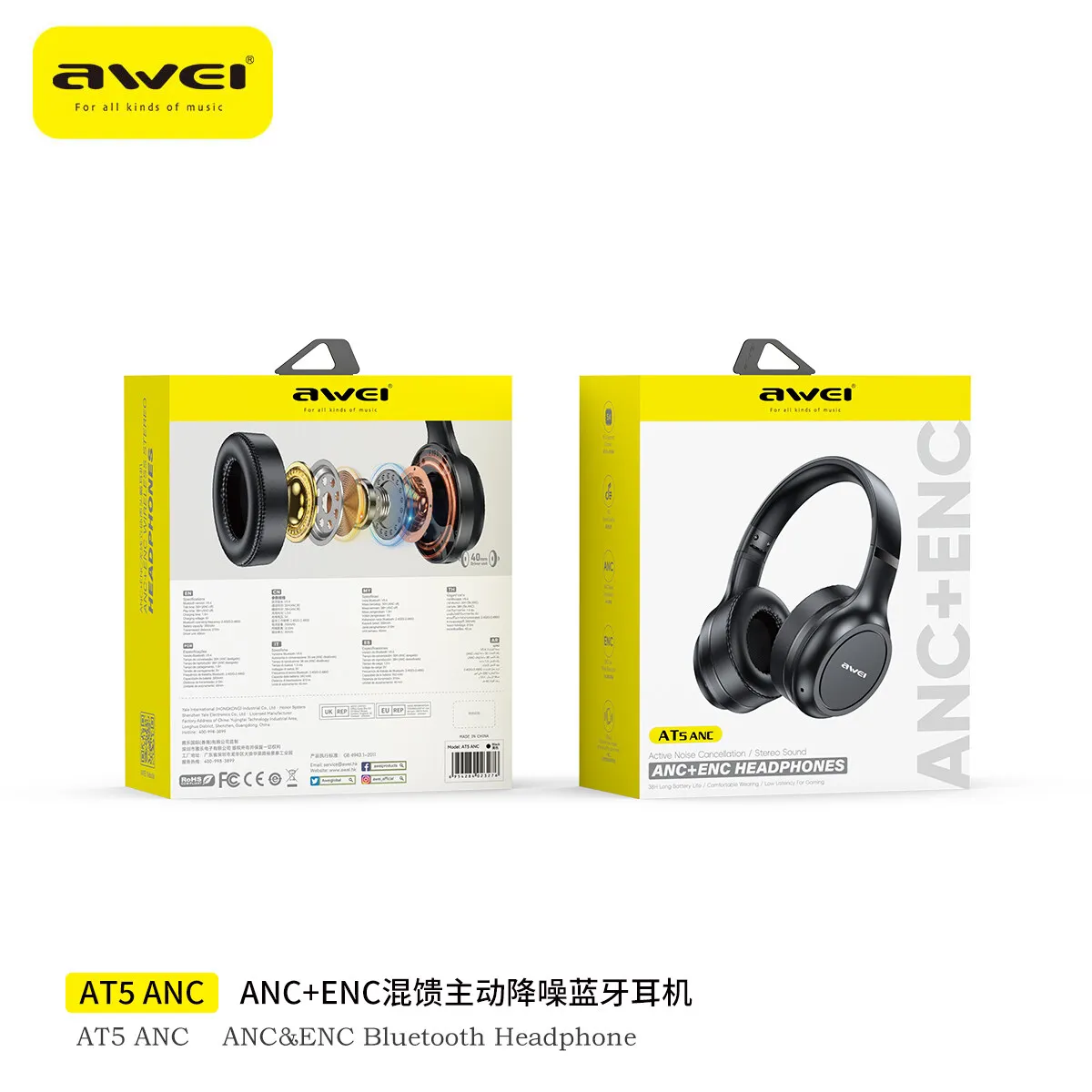 Awei AT5 ANC ENC Wireless Headset Bluetooth V5.4