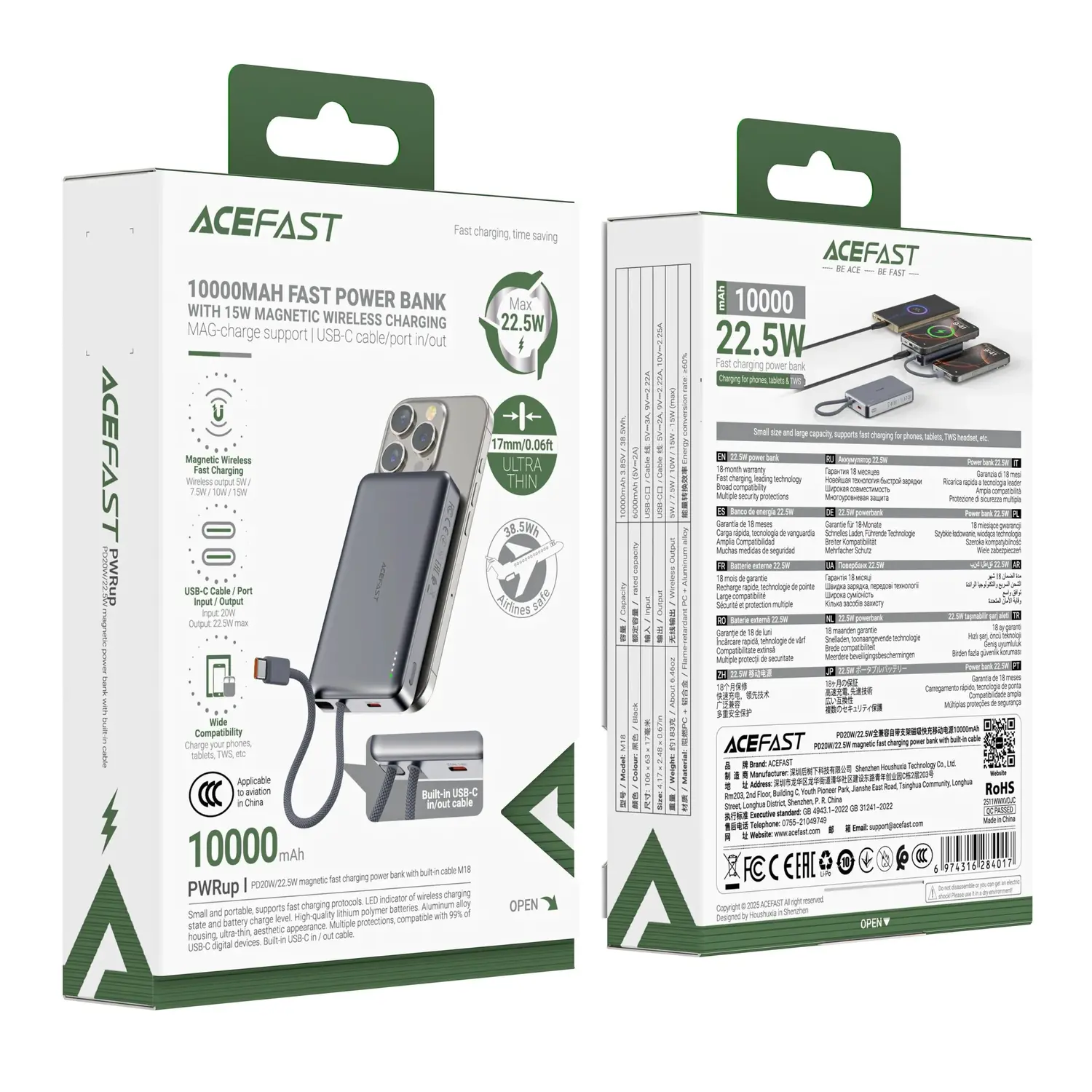 ACEFAST M18 PD22.5W 10000mAh Wireless Power Bank