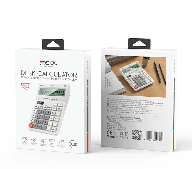Yesido EC10 Dual-Power 12-Digit Desk Calculator