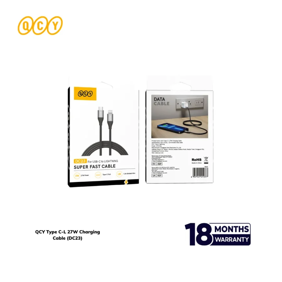 QCY DC23 Type C-L 27W Charging Cable QCY DC23 Type C-L 27W Charging Cable