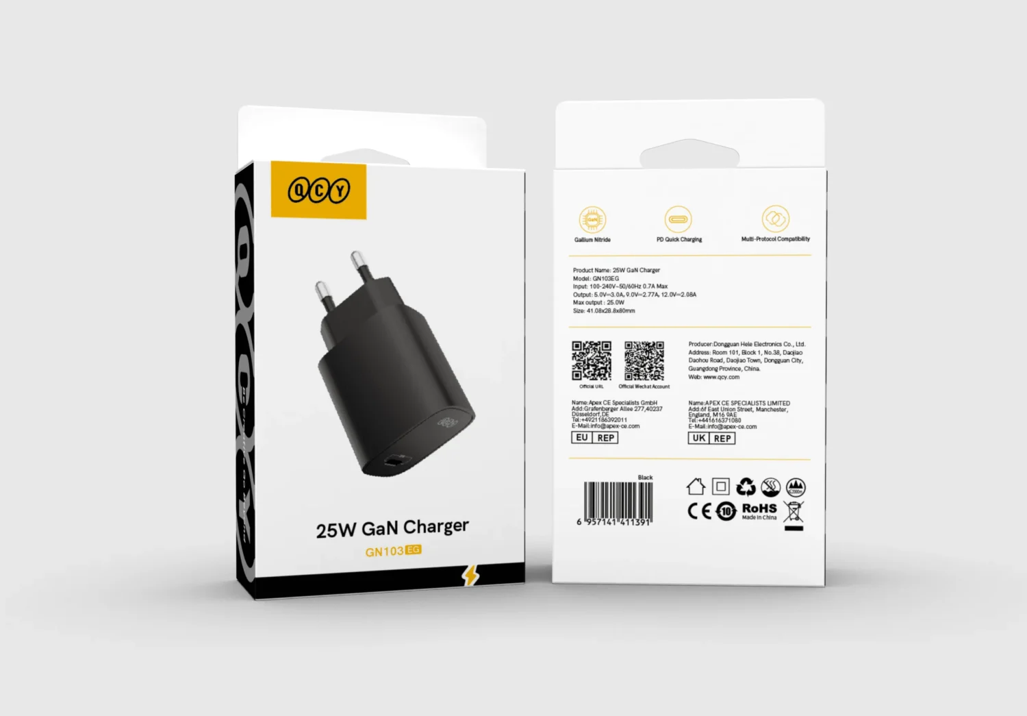 QCY GN103EG 25W GaN Charger Adapter