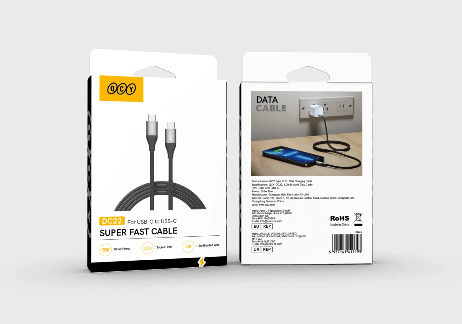 QCY DC22 100W Type C-C Charging Cable