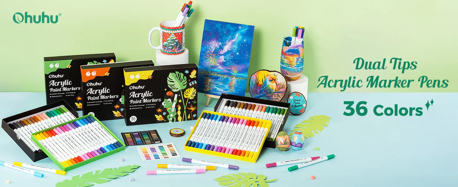 Ohuhu Acrylic Paint Markers 36 Colors