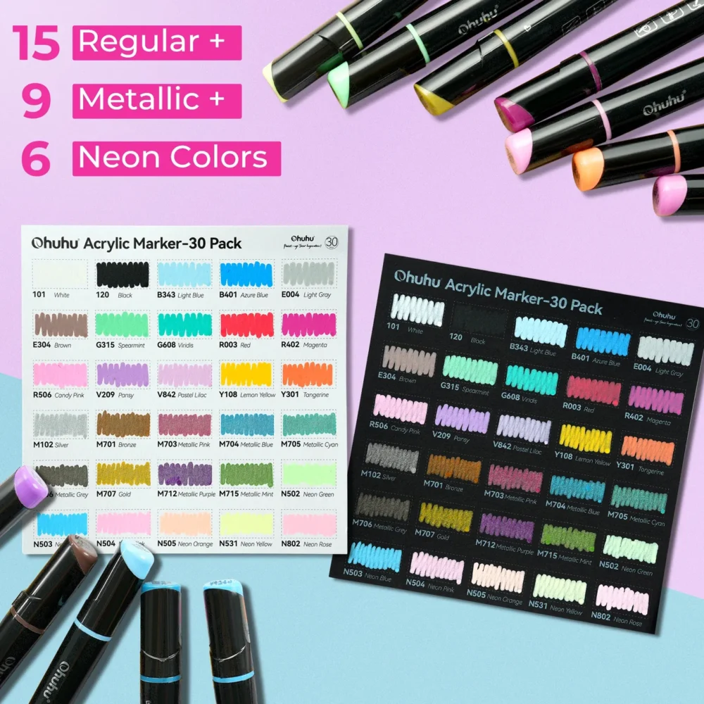 Ohuhu Acrylic Pen 30 Colors Dual Nib Waterproof