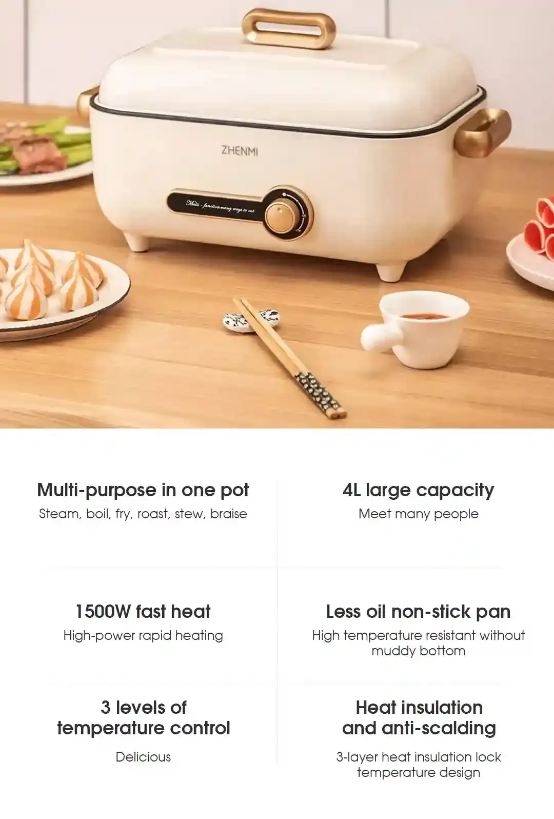 Zhenmi ED4001 Multi-Function Electric Cooking Pot 4L