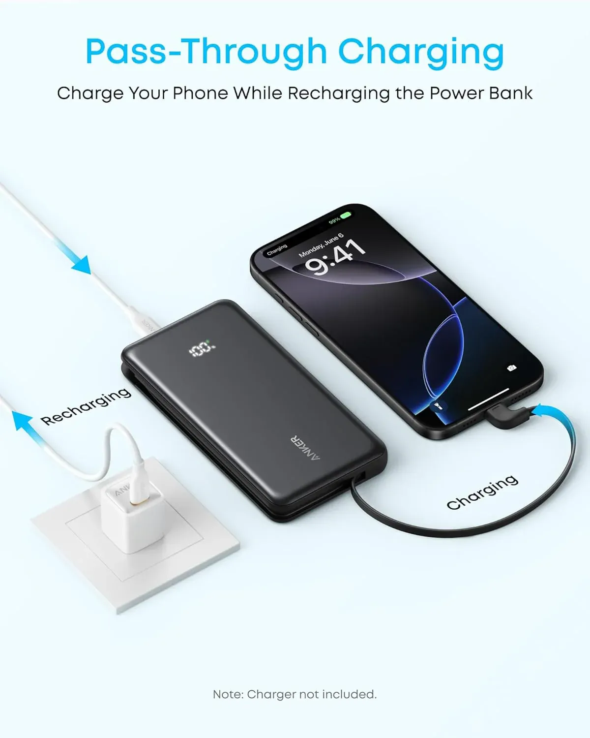 Anker Zolo Power Bank A110D 10K 22.5W Built-In USB-C Cable