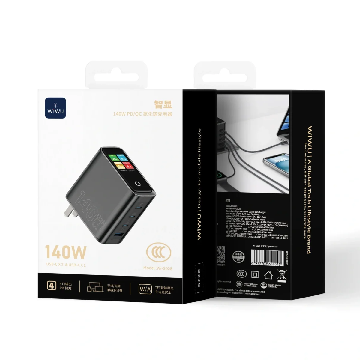 WiWU Wi-G028 140W Intelligent Display GaN Charger