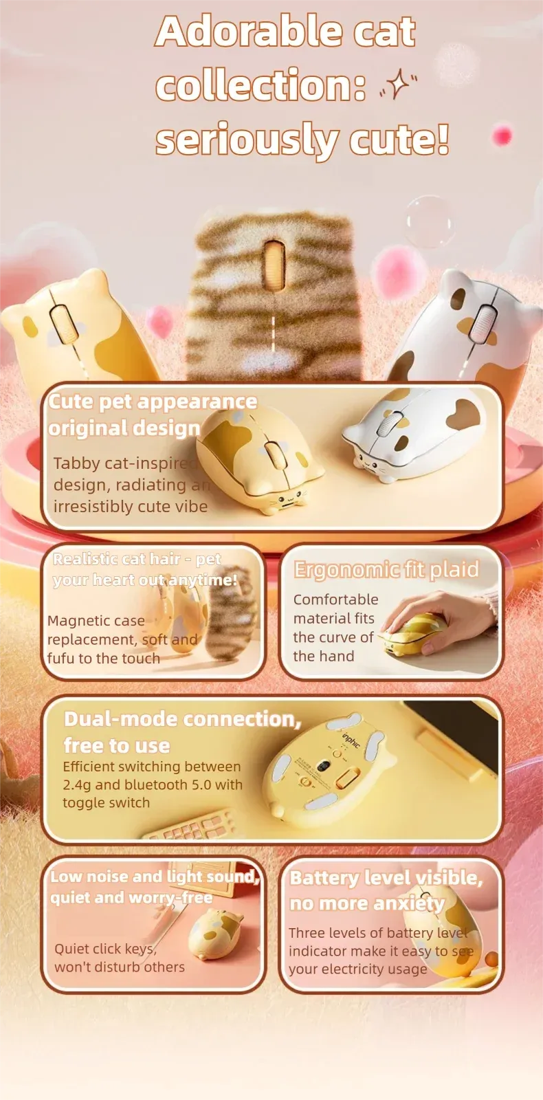 INPHIC Kalo Cute Cat Wireless Mouse