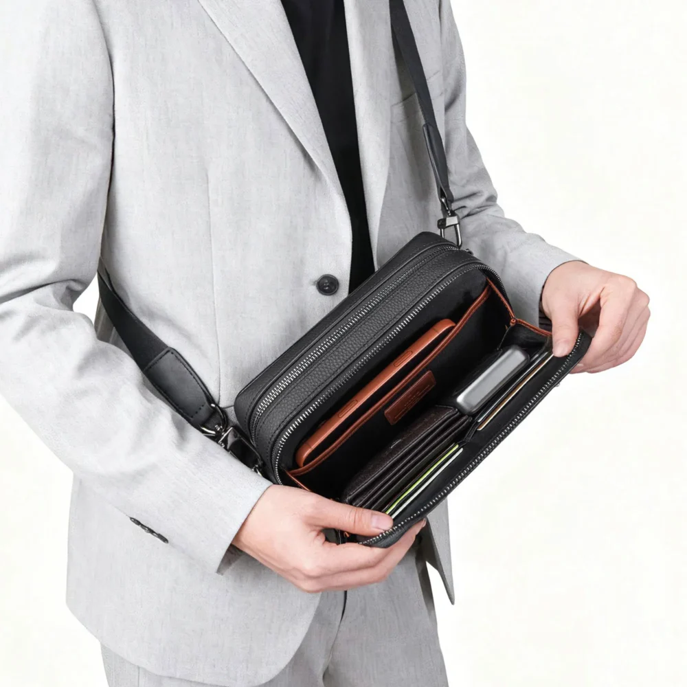 WiWU Master Genuine Leather Fingerprint Lock Crossbody Bag