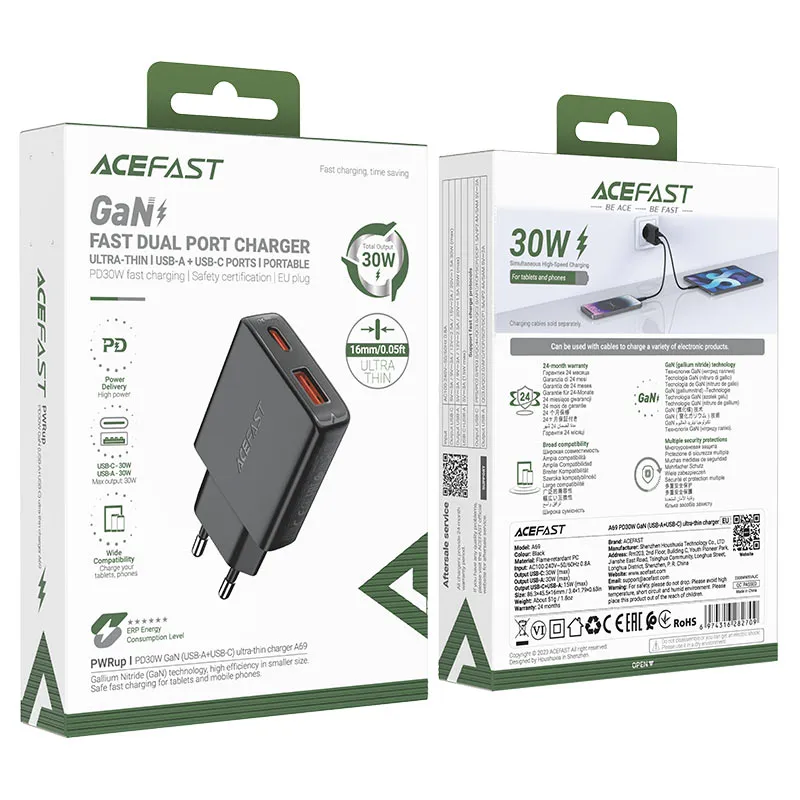 Acefast Wall Charger A69 PD30W GaN Fast Charger Acefast Wall Charger A69 PD30W GaN Fast Charger