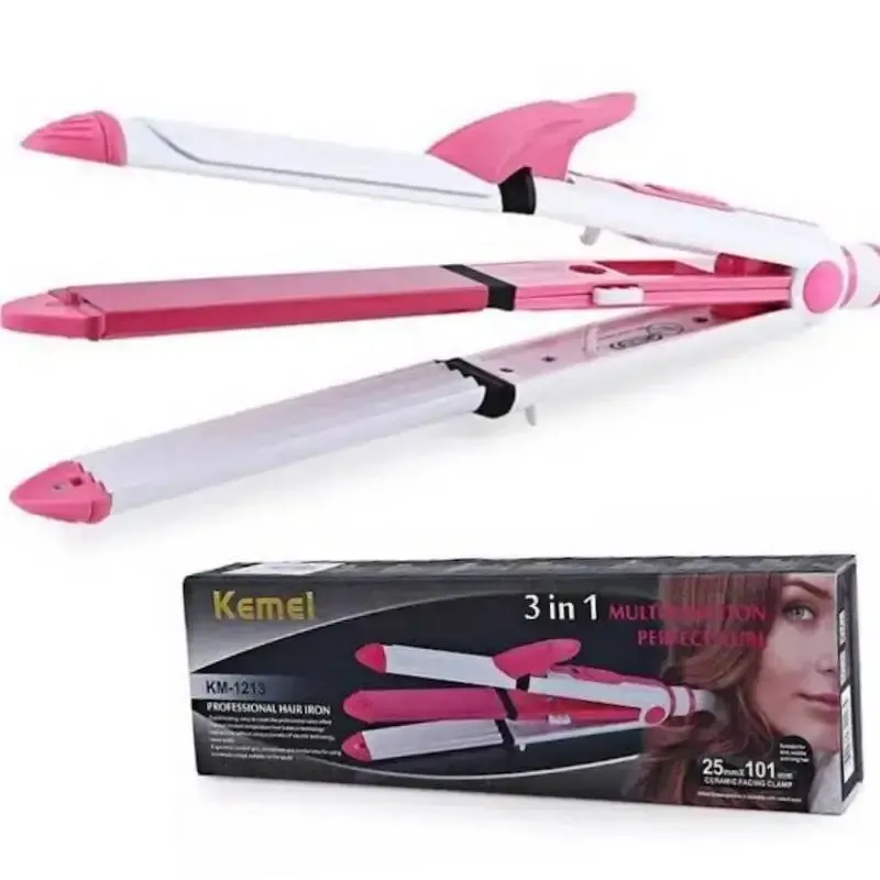 Kemei KM-1213 3 in 1 Hair Straightener Wave Curler