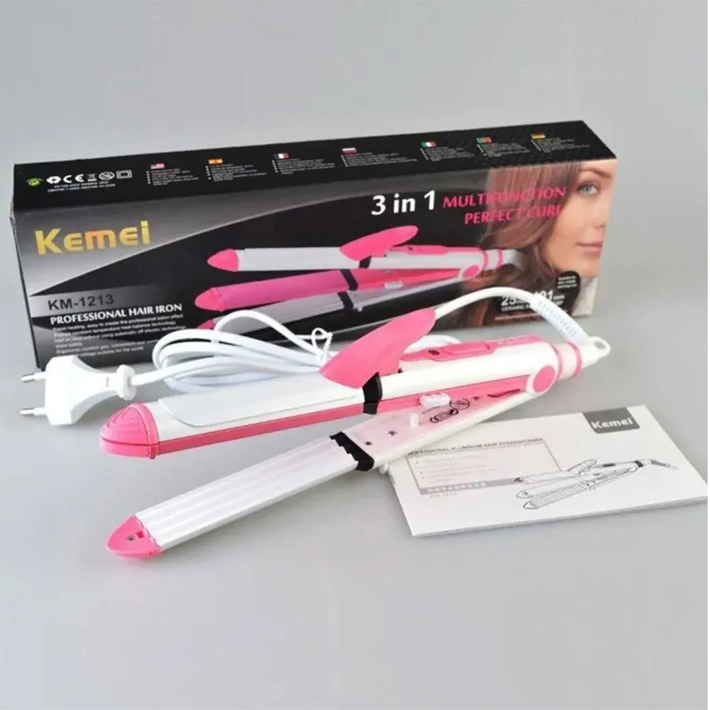Kemei KM-1213 3 in 1 Hair Straightener Wave Curler