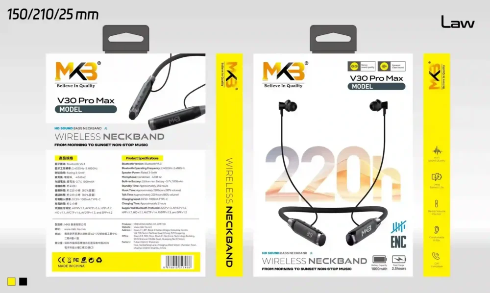 MKB V30 PRO MAX ENC Wireless Neckband