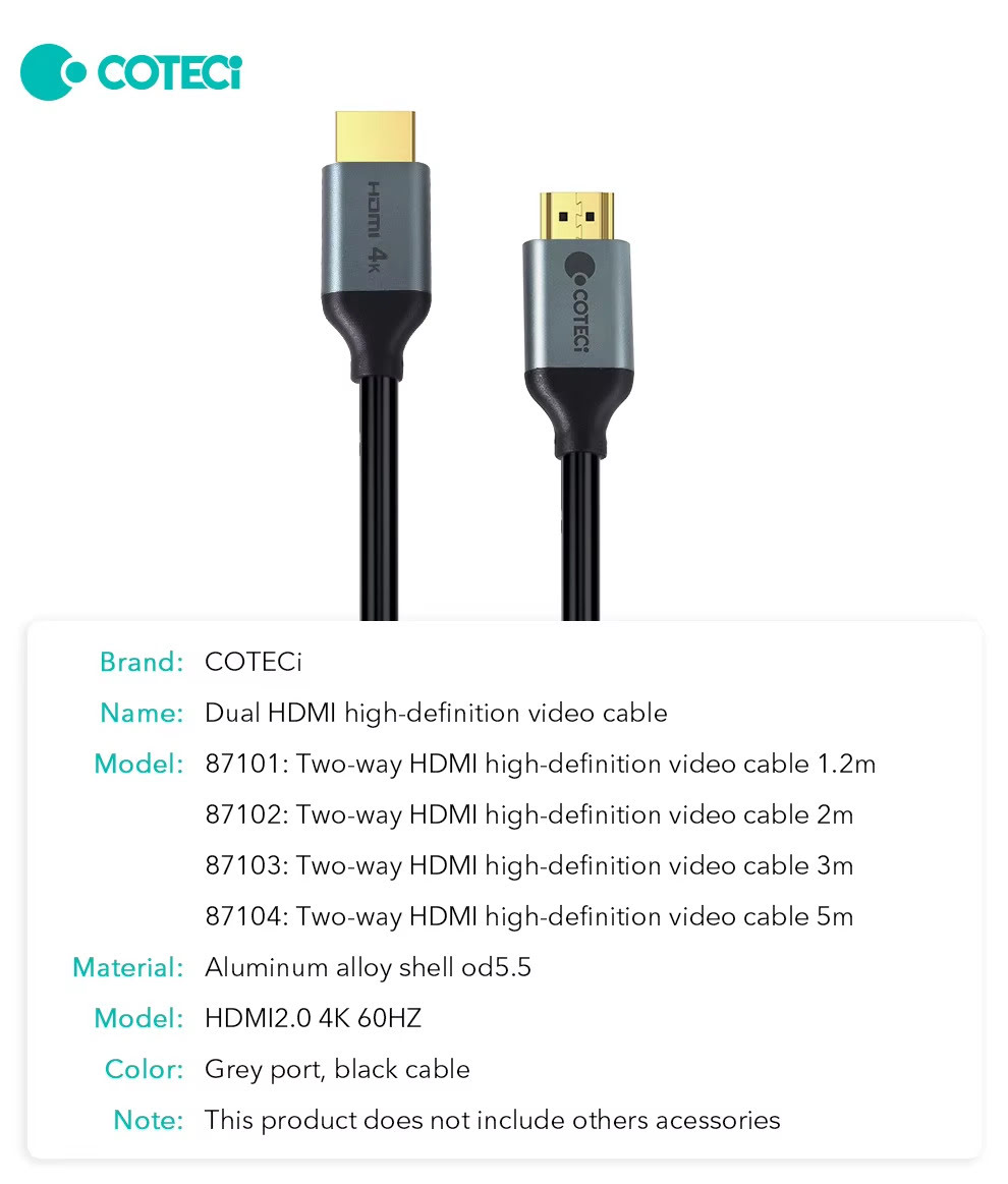 COTECi HDMI to HDMI Cable 4K 2M High Speed