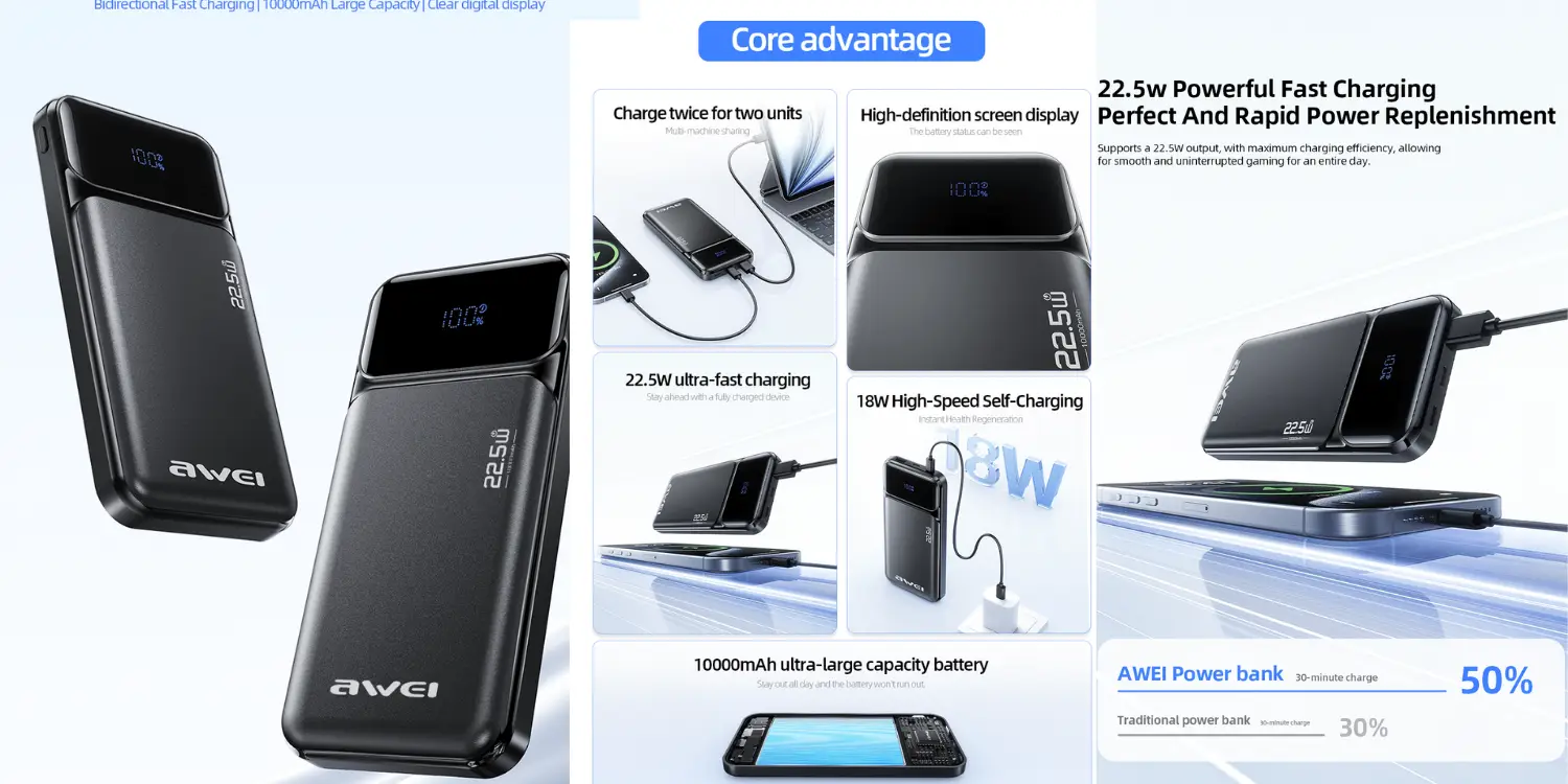 Awei PA-90 10000mAh 22.5W Fast Power Bank